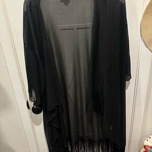 LuLaRoe Monroe Black Sheer Fringe Kimono Size Large 14-24